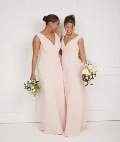 Sale Six Stories V Neck Plunge Crepe Bridesmaid Dress - Blush