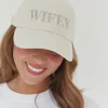 New Six Stories Wifey Embroidered Baseball Cap - Champagne