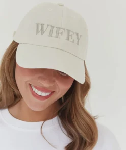 New Six Stories Wifey Embroidered Baseball Cap - Champagne