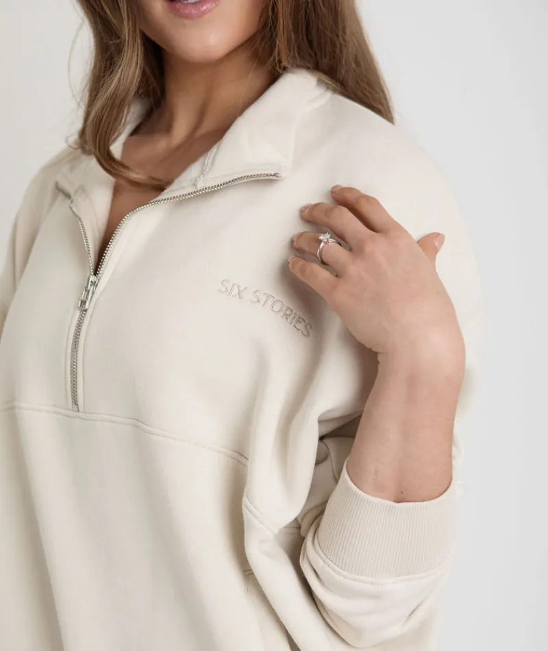 Clearance Six Stories Wifey Quarter Zip Sweatshirt - Champagne
