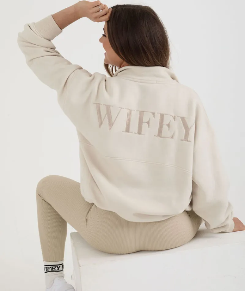 Clearance Six Stories Wifey Quarter Zip Sweatshirt - Champagne