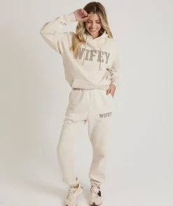 Hot Six Stories Wifey Teddy Sweatpants - Champagne