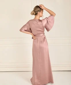 Clearance Six Stories Wrap Tie Satin Bridesmaid Dress - Rose
